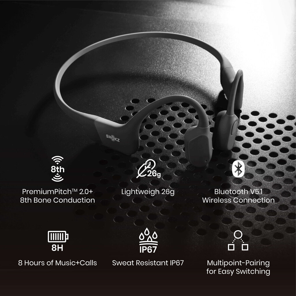 Shokz Open Run, black - Open-ear wireless headphones cena un informācija | Austiņas | 220.lv