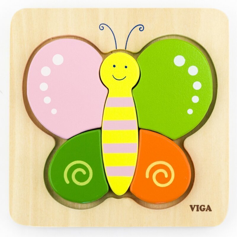 Koka puzle Viga Butterfly, 4 gab. cena un informācija | Rotaļlietas zīdaiņiem | 220.lv