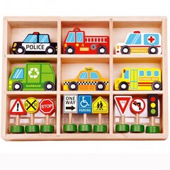 Набор деревянных автомобилей и дорожных знаков цена и информация | Игрушки для малышей | 220.lv