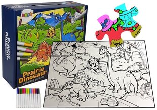 Lean rotaļlietas Dinozauri krāsojamā puzle, 48 gabaliņi + marķieri cena un informācija | Attīstošās rotaļlietas | 220.lv