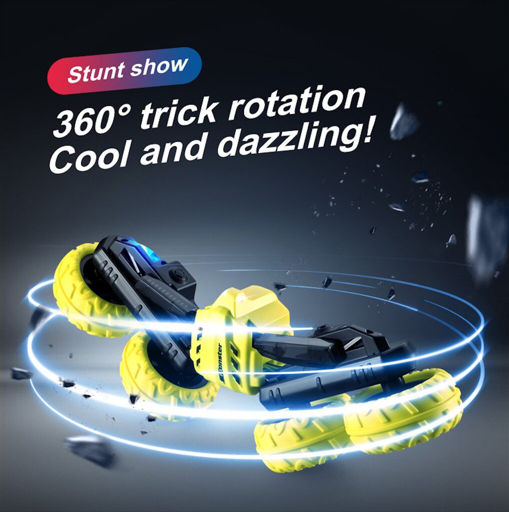 Tālvadības pults auto triku visurgājējs ar mūziku, LED apgaismojumu Tornado Stunt Car cena un informācija | Rotaļlietas zēniem | 220.lv