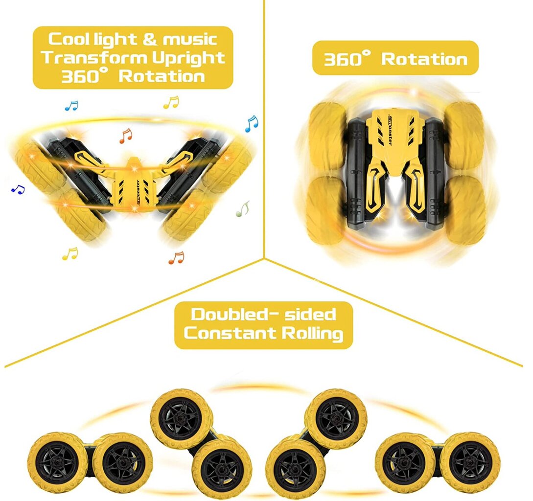 Tālvadības pults auto triku visurgājējs ar mūziku, LED apgaismojumu Tornado Stunt Car цена и информация | Rotaļlietas zēniem | 220.lv