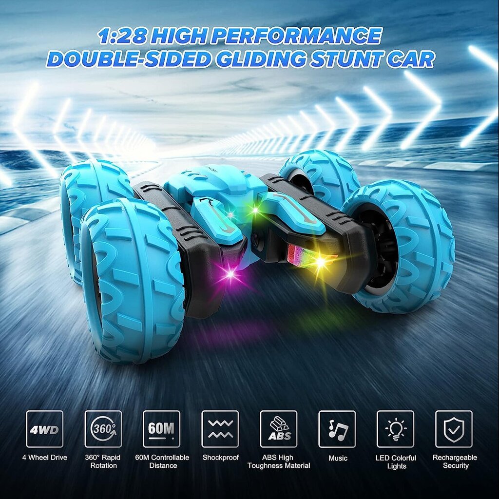 Tālvadības pults auto triku visurgājējs ar mūziku, LED apgaismojumu Tornado Stunt Car cena un informācija | Rotaļlietas zēniem | 220.lv