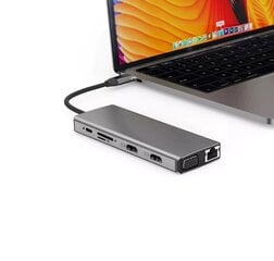 MST Dock Station 12in1 Lite Klēpjdatora dokstacija USB-C uz 2x HDMI / 4x USB3.0 / SD/TF / VGA / LAN cena un informācija | Adapteri un USB centrmezgli | 220.lv