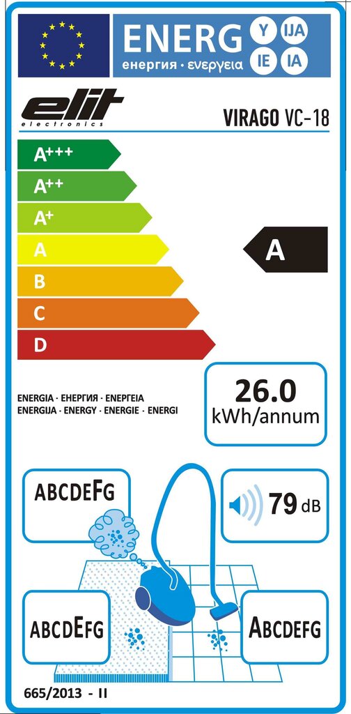 Elit Virago VC18 bezmaisu putekļsūcējs cena un informācija | Putekļu sūcēji | 220.lv