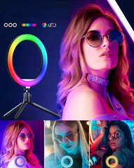 Кольцевая лампа RGB 26 см, 2 штатива цена и информация | Осветительное оборудование для фотосъемок | 220.lv