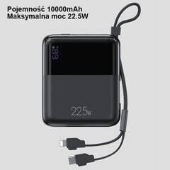 USAMS Powerbank PB69 10000mAh 22.5W QC3.0+PD Fast Charge Digital Display czarny|black 10KCD18601 (US-CD186) цена и информация | Зарядные устройства Power bank | 220.lv