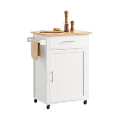 Кухонный шкаф SoBuy Trolley FKW102-WN, белый/коричневый цвет цена и информация | Кухонные шкафчики | 220.lv