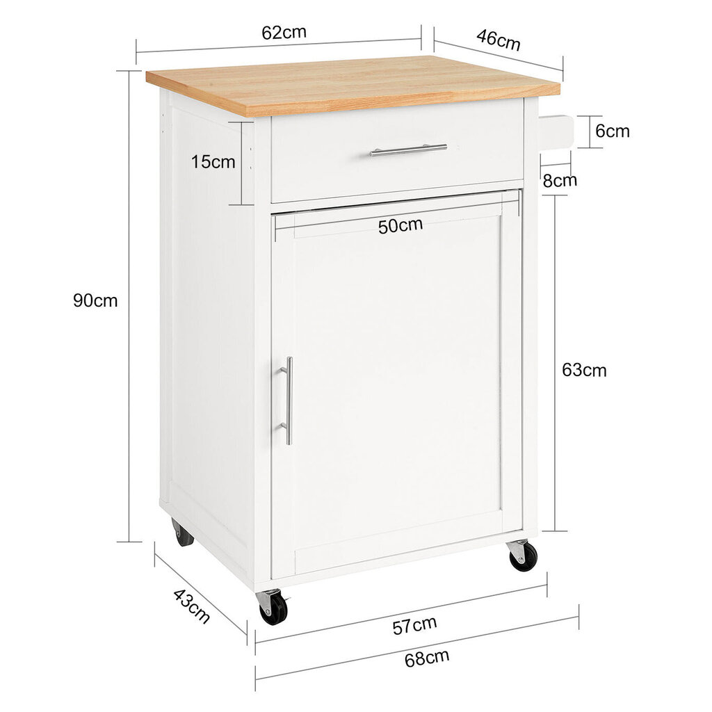 Virtuves skapītis SoBuy Trolley FKW102-WN, balts/brūns cena un informācija | Virtuves skapīši | 220.lv