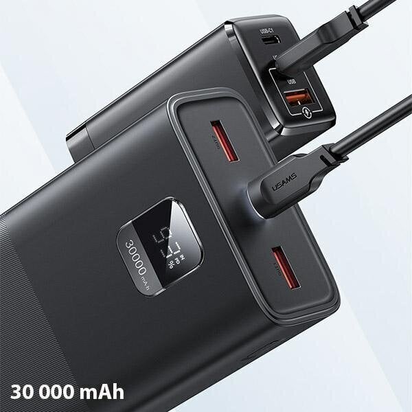 USAMS Powerbank PB68 30000mAh 65W QC3.0+PD Fast Charge + kabel USB-C|USB-C 100W czarny|black ATXLOGTC01 (US-CD185) цена и информация | Lādētāji-akumulatori (Power bank) | 220.lv