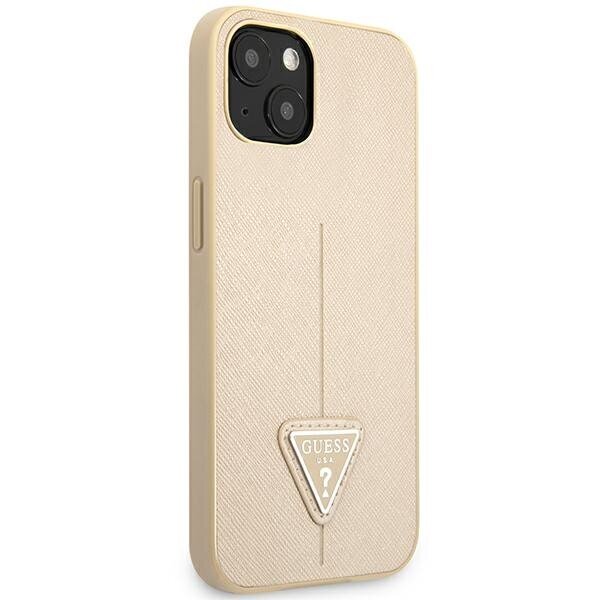 Guess GUHCP14MPSATLE iPhone 14 Plus 6,7" beżowy|beige hardcase SaffianoTriangle Logo cena un informācija | Telefonu vāciņi, maciņi | 220.lv