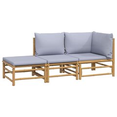 vidaXL 3-daļīgs dārza dīvānu komplekts ar pelēkiem matračiem, bambuss цена и информация | Комплекты уличной мебели | 220.lv