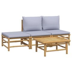vidaXL 4-daļīgs dārza dīvānu komplekts ar pelēkiem matračiem, bambuss цена и информация | Комплекты уличной мебели | 220.lv