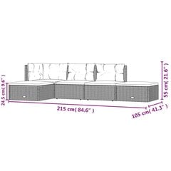 vidaXL 5-daļīgs dārza mēbeļu komplekts ar matračiem, PE pinums, melns cena un informācija | Dārza mēbeļu komplekti | 220.lv