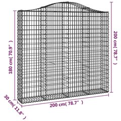 vidaXL arkveida gabiona grozi, 11gb., 200x30x180/200cm, cinkota dzelzs cena un informācija | Žogi un piederumi | 220.lv