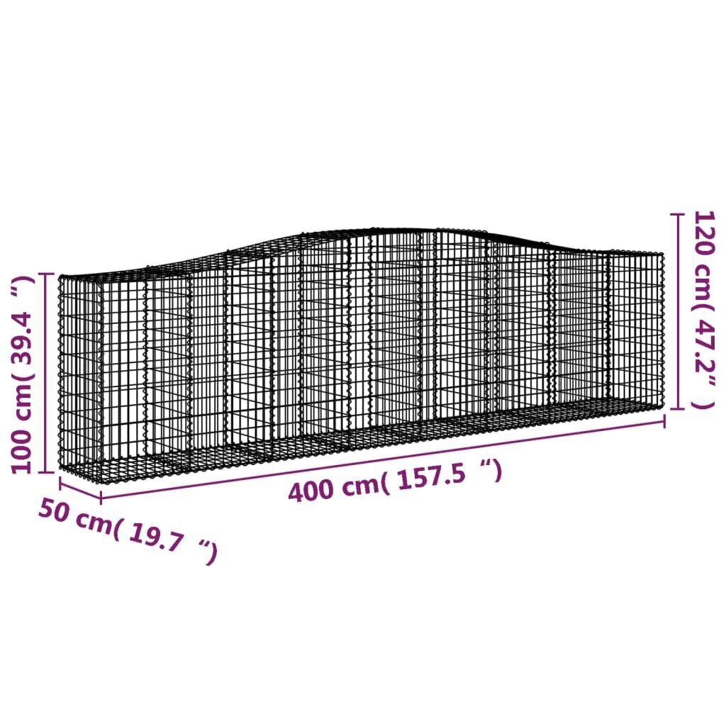 vidaXL arkveida gabiona grozs, 400x50x100/120 cm, cinkota dzelzs цена и информация | Žogi un piederumi | 220.lv