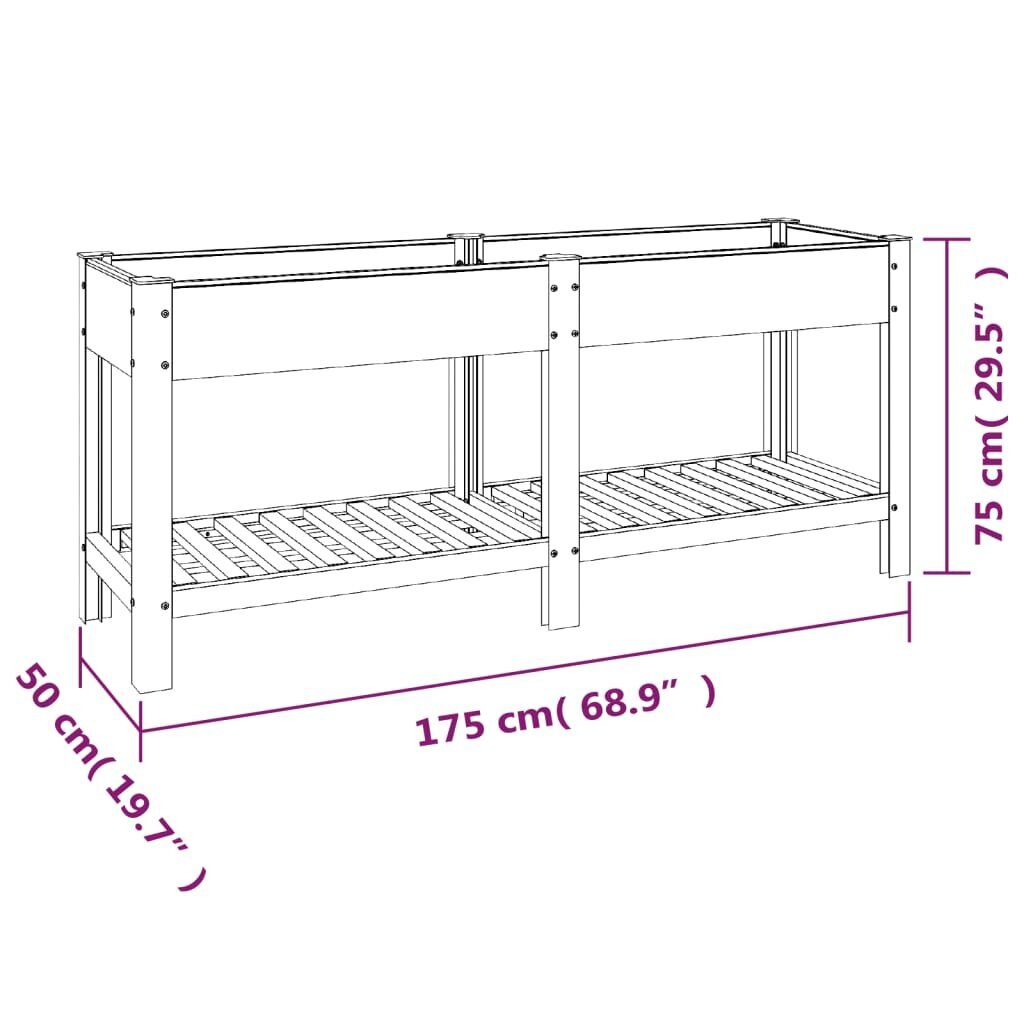 vidaXL augstā puķu kaste ar plauktu, pelēka, 175x50x75 cm, WPC cena un informācija | Puķu podi | 220.lv