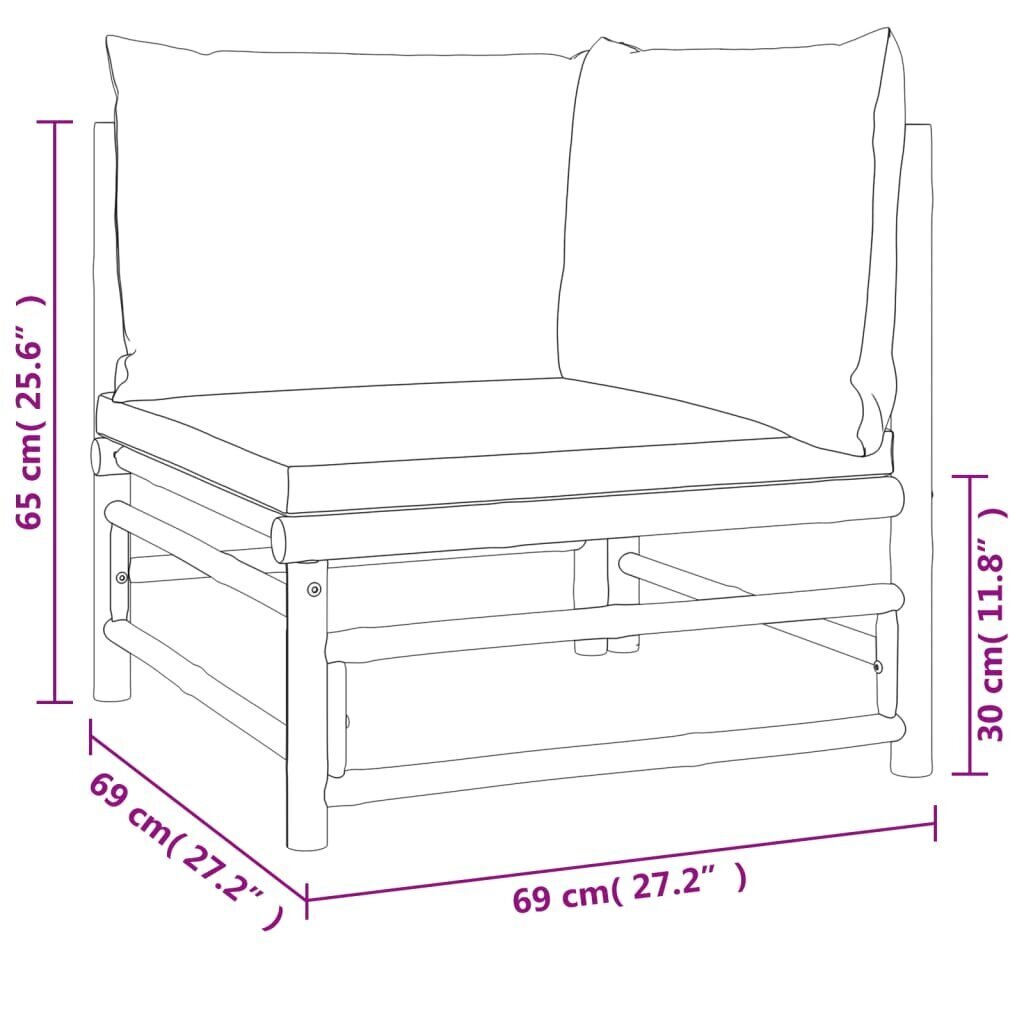 vidaXL dārza stūra dīvāns ar gaiši pelēkiem matračiem, bambuss cena un informācija | Dārza krēsli | 220.lv