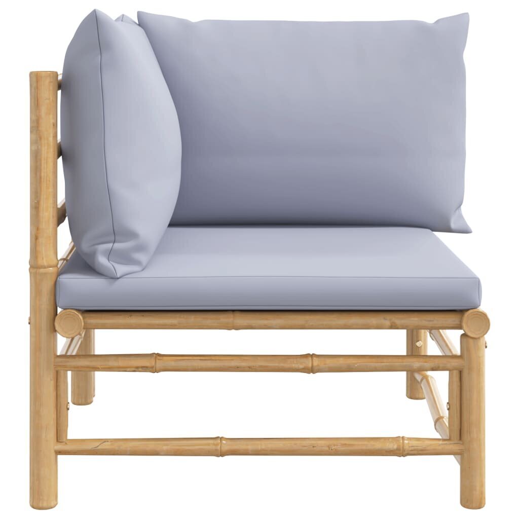 vidaXL dārza stūra dīvāns ar gaiši pelēkiem matračiem, bambuss cena un informācija | Dārza krēsli | 220.lv