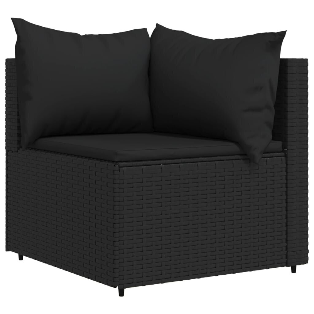 vidaXL dārza stūra dīvāns ar spilveniem, PE rotangpalma, melns cena un informācija | Dārza krēsli | 220.lv