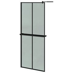 vidaXL dušas siena ar plauktu, melna, 80x195 cm, ESG stikls, alumīnijs cena un informācija | Dušas durvis, dušas sienas | 220.lv