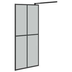 vidaXL dušas siena ar plauktu, melna, 90x195 cm, ESG stikls, alumīnijs cena un informācija | Dušas durvis, dušas sienas | 220.lv