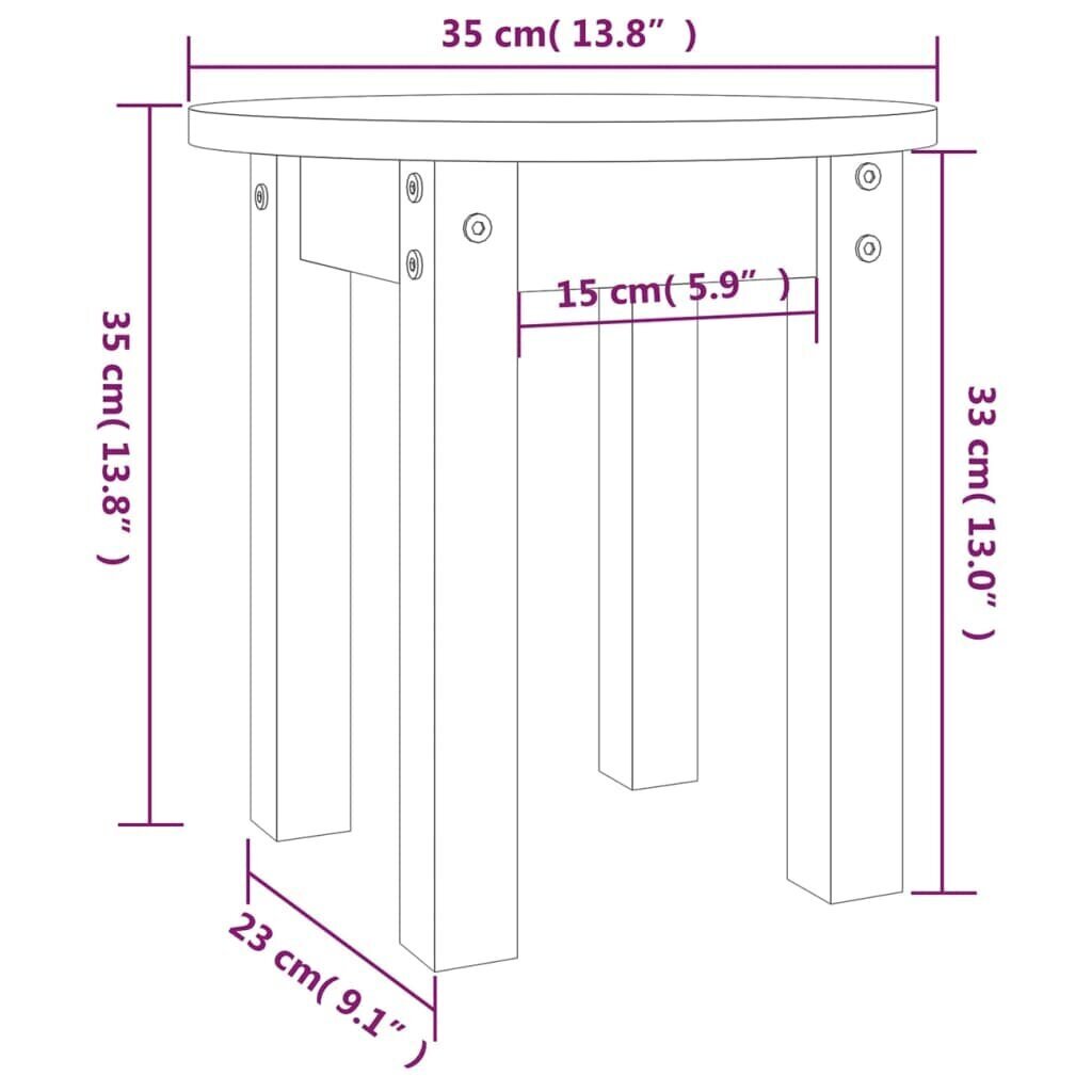 vidaXL kafijas galdiņš, balts, Ø 35x35 cm, priedes masīvkoks cena un informācija | Žurnālgaldiņi | 220.lv