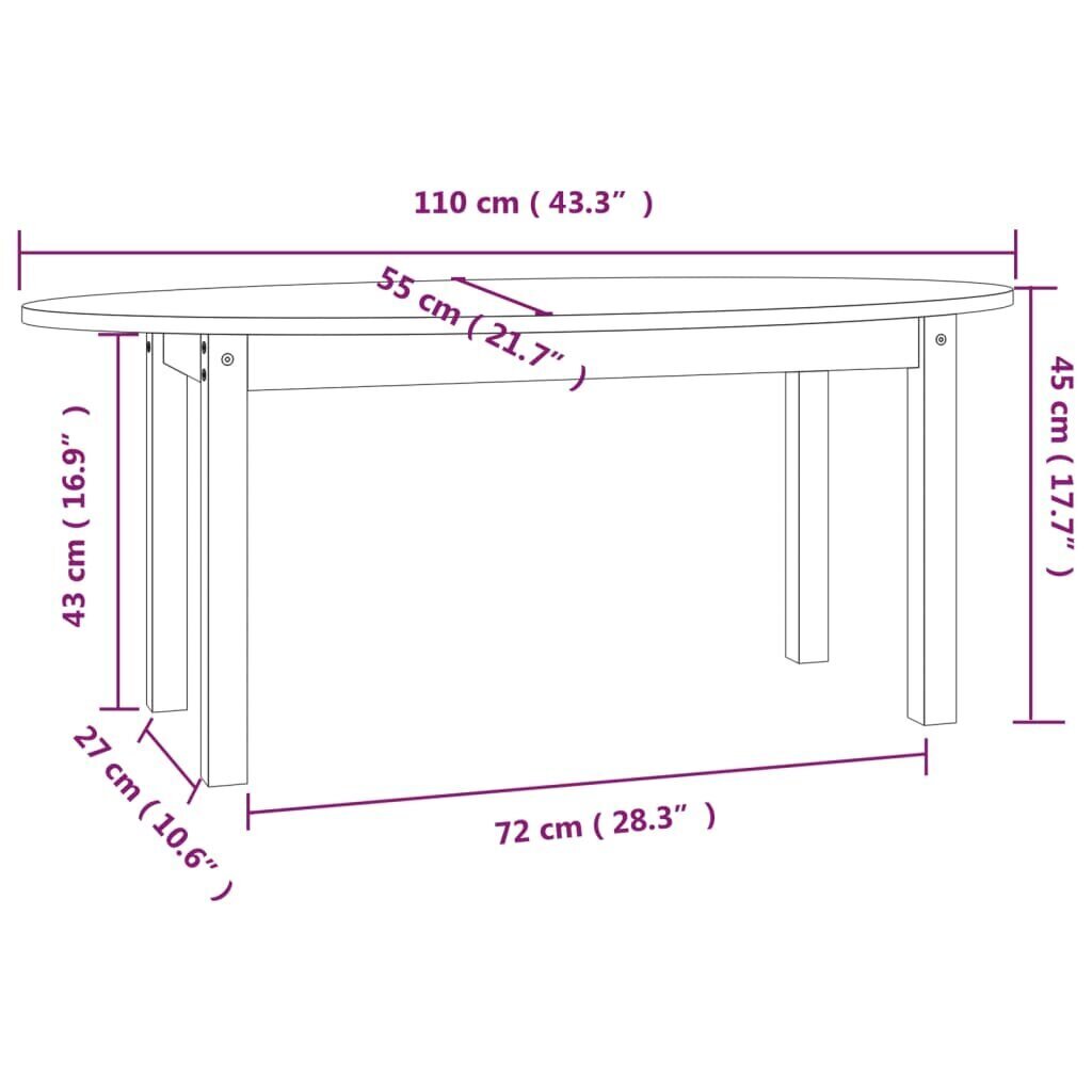 vidaXL kafijas galdiņš, pelēks, 110x55x45 cm, priedes masīvkoks cena un informācija | Žurnālgaldiņi | 220.lv