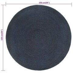 vidaXL pīts paklājs, divpusējs, 150cm, tumši zils, dabīga krāsa, džuta цена и информация | Ковры | 220.lv