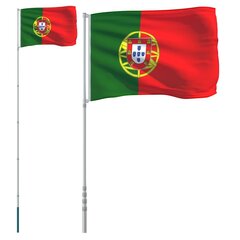 vidaXL Portugāles karogs un masts, 5,55 m, alumīnijs cena un informācija | Karogi un aksesuāri | 220.lv
