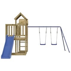 vidaXL rotaļu mājiņa ar slidkalniņu, šūpolēm, impregnēts priedes koks cena un informācija | Bērnu rotaļu laukumi, mājiņas | 220.lv