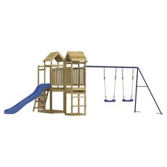 vidaXL rotaļu mājiņa ar slidkalniņu, šūpolēm, klinšu sienu, priede cena un informācija | Bērnu rotaļu laukumi, mājiņas | 220.lv