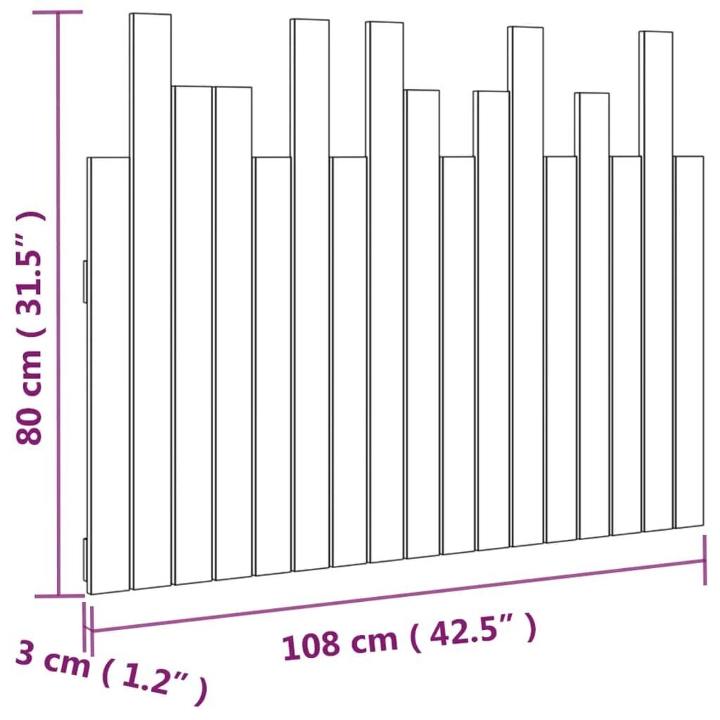 vidaXL sienas galvgalis, 108x3x80 cm, priedes masīvkoks cena un informācija | Gultas | 220.lv