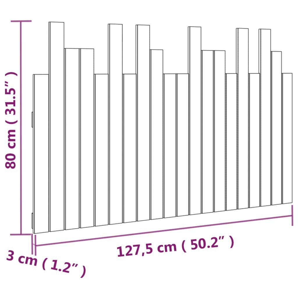 vidaXL sienas galvgalis, 127,5x3x80 cm, priedes masīvkoks cena un informācija | Gultas | 220.lv