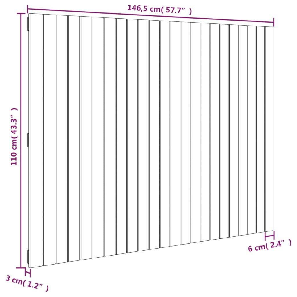 vidaXL sienas galvgalis, 146,5x3x110 cm, priedes masīvkoks cena un informācija | Gultas | 220.lv