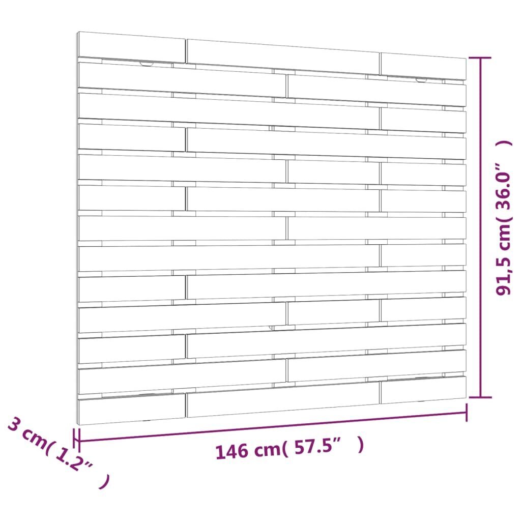 vidaXL sienas galvgalis, 146x3x91,5 cm, priedes masīvkoks цена и информация | Gultas | 220.lv