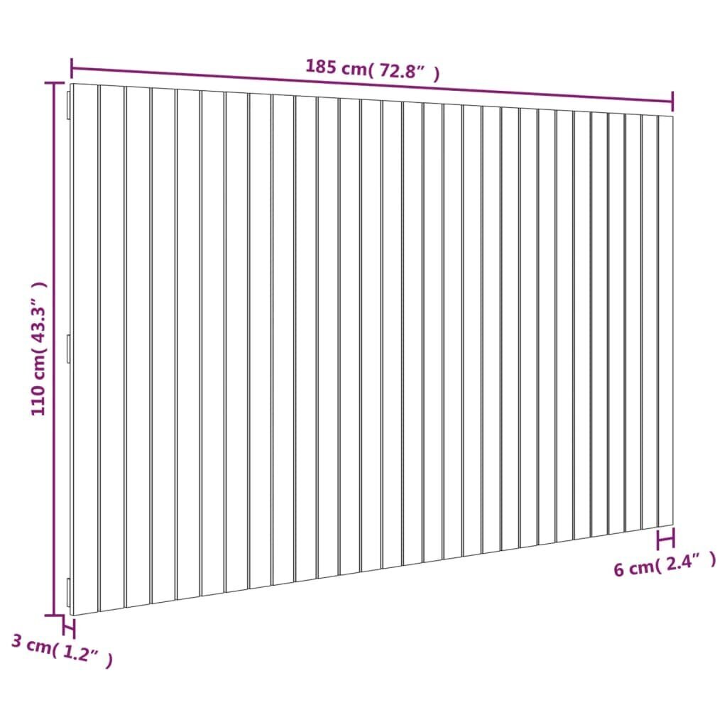 vidaXL sienas galvgalis, 185x3x110 cm, priedes masīvkoks cena un informācija | Gultas | 220.lv