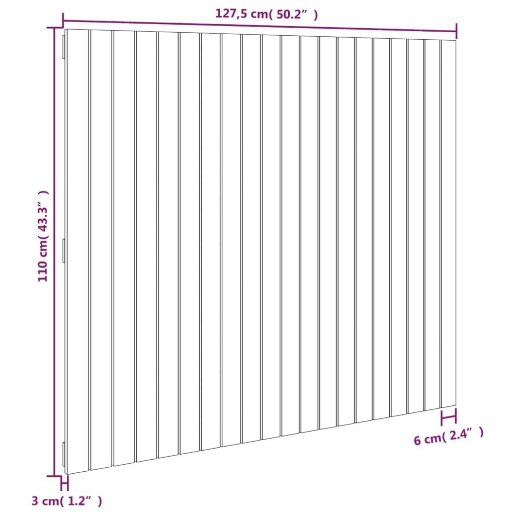 vidaXL sienas galvgalis, balts, 127,5x3x110 cm, priedes masīvkoks cena un informācija | Gultas | 220.lv