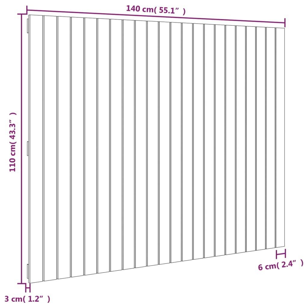 vidaXL sienas galvgalis, balts, 140x3x110 cm, priedes masīvkoks cena un informācija | Gultas | 220.lv