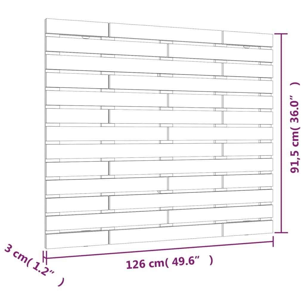 vidaXL sienas galvgalis, brūns, 126x3x91,5 cm, priedes masīvkoks cena un informācija | Gultas | 220.lv