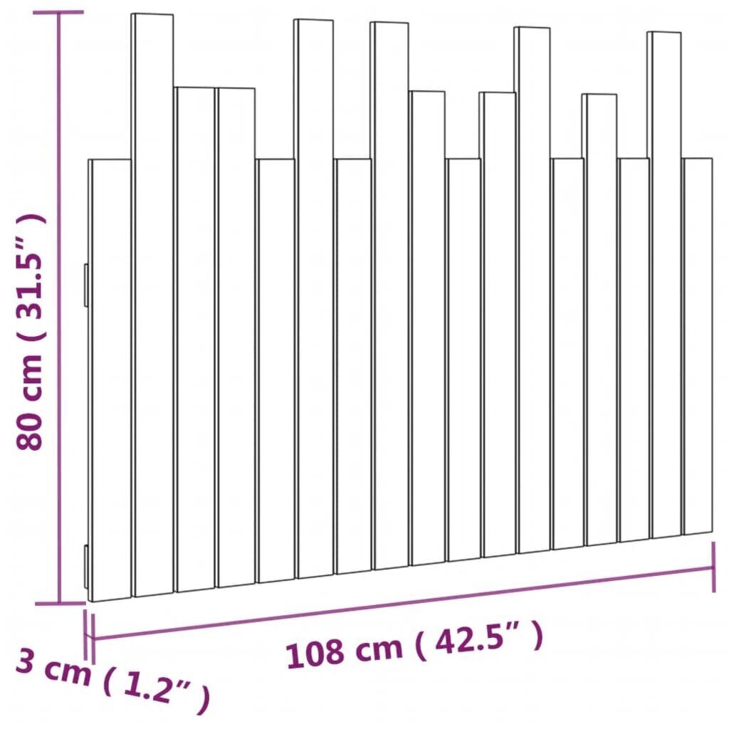 vidaXL sienas galvgalis, melns, 108x3x80 cm, priedes masīvkoks cena un informācija | Gultas | 220.lv