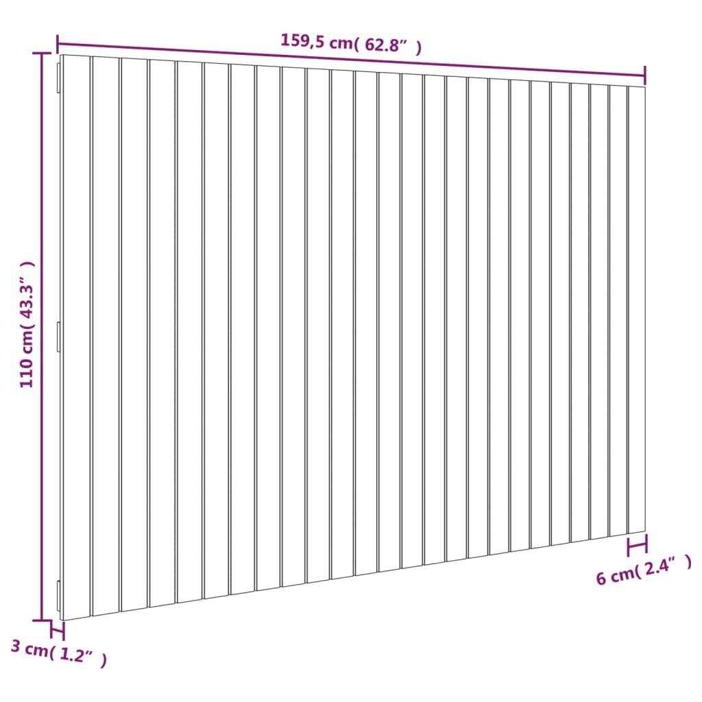 vidaXL sienas galvgalis, melns, 159,5x3x110 cm, priedes masīvkoks cena un informācija | Gultas | 220.lv