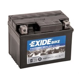 Exide moto akumulators 12V 3Ah AGM12-4 113x70x85-+ цена и информация | Мото аккумуляторы | 220.lv