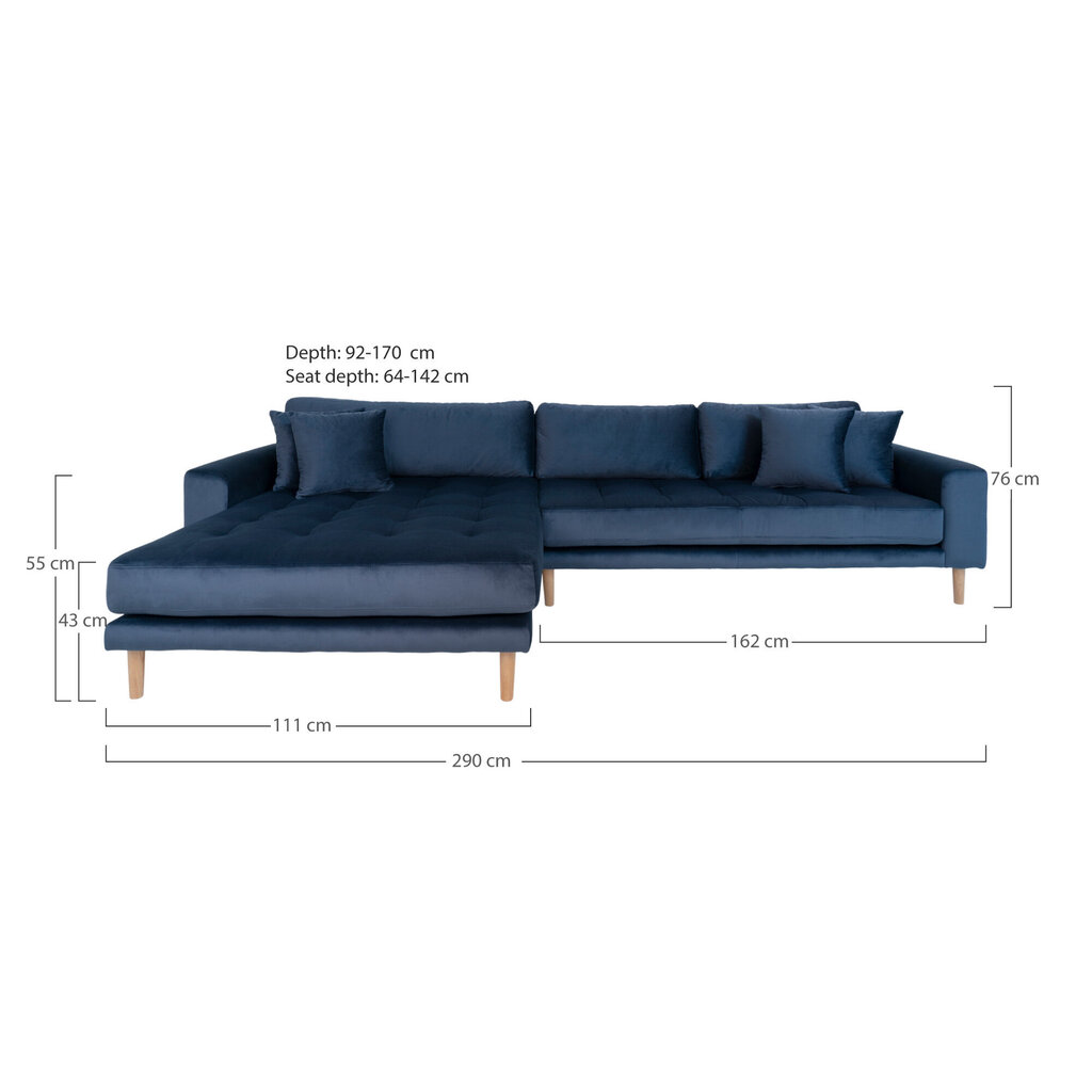 Stūra dīvāns Lido, samta, tumši zils cena un informācija | Stūra dīvāni | 220.lv