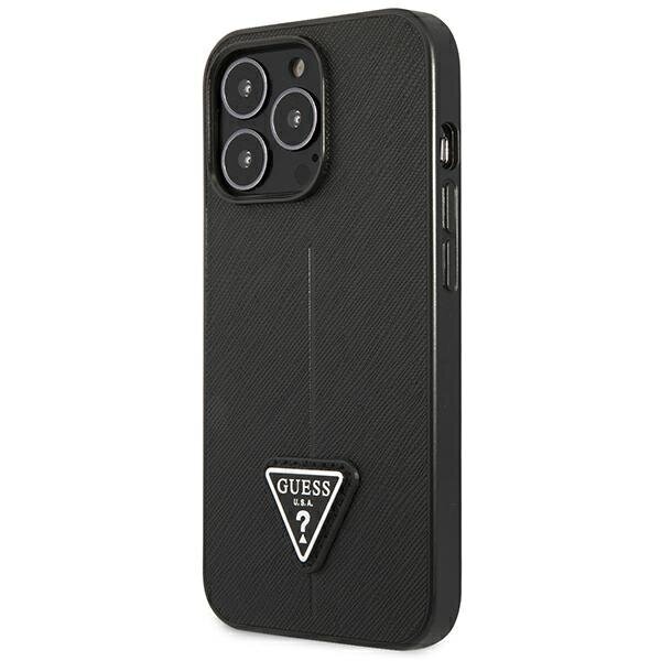 Guess GUHCP14XPSATLK iPhone 14 Pro Max 6,7" czarny|black hardcase SaffianoTriangle Logo cena un informācija | Telefonu vāciņi, maciņi | 220.lv