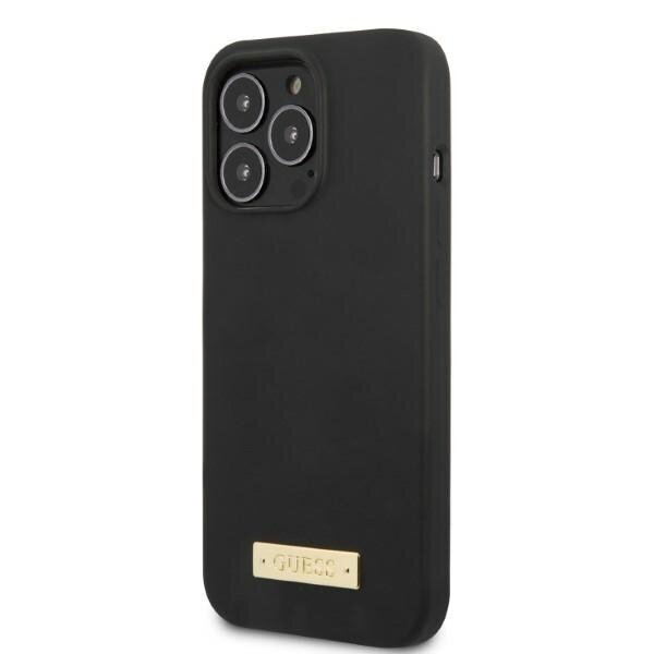 Guess GUHMP13LSPLK iPhone 13 Pro | 13 6,1" czarny|black hard case Silicone Logo Plate MagSafe cena un informācija | Telefonu vāciņi, maciņi | 220.lv