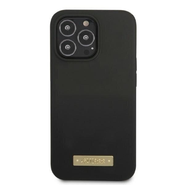 Guess GUHMP13LSPLK iPhone 13 Pro | 13 6,1" czarny|black hard case Silicone Logo Plate MagSafe cena un informācija | Telefonu vāciņi, maciņi | 220.lv