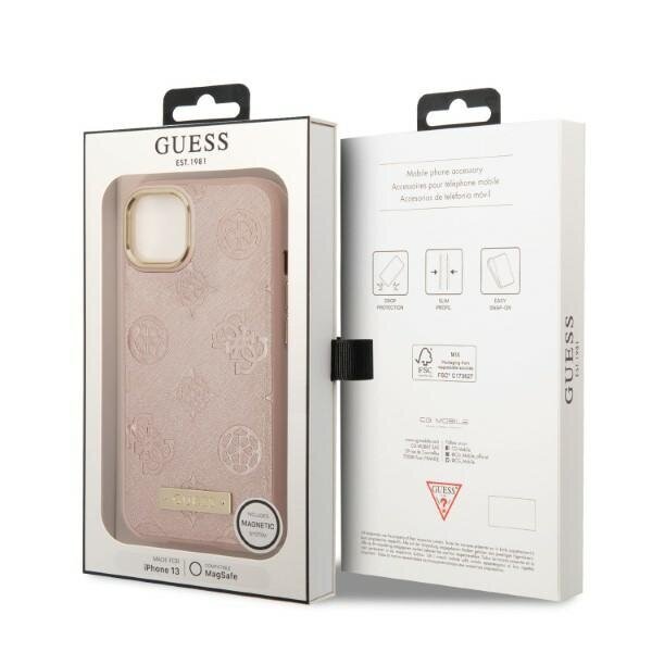 Guess GUHMP13MSAPSTP iPhone 13 6,1" różowy|pink hardcase Peony Logo Plate MagSafe cena un informācija | Telefonu vāciņi, maciņi | 220.lv