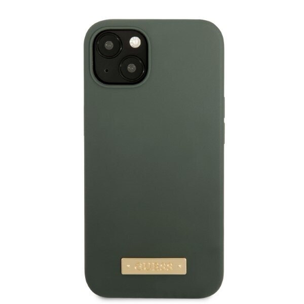 Guess GUHMP13MSBPLA iPhone 13 6,1" zielony|khaki hard case Silicone Logo Plate MagSafe cena un informācija | Telefonu vāciņi, maciņi | 220.lv