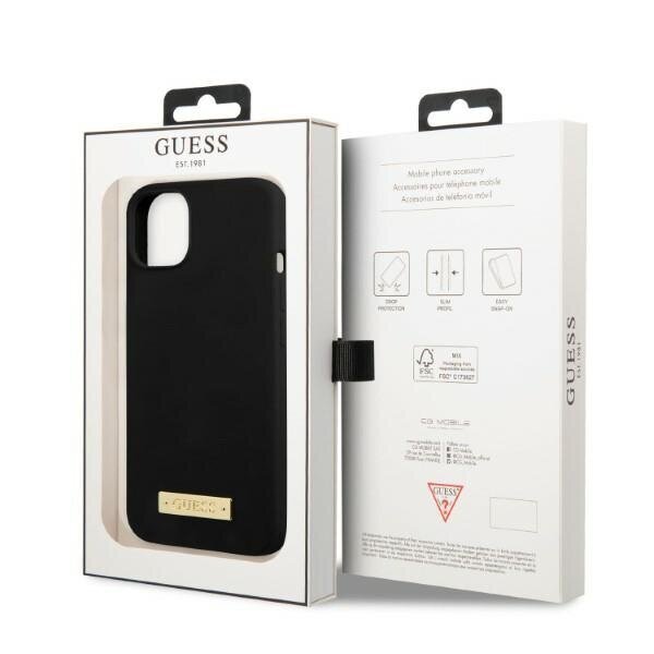 Guess GUHMP13MSPLK iPhone 13 6,1" czarny|black hard case Silicone Logo Plate MagSafe cena un informācija | Telefonu vāciņi, maciņi | 220.lv